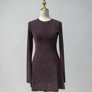 Reformation Riley Mini Skater Dress Sm Blush Red Metallic Fit & Flare Glam Party